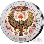 Fiji FALCON PECTORAL TUTANKHAMUN series GOLDEN & COLORFUL EGYPT $1 Gilded Colored Silver coin 2012 Proof